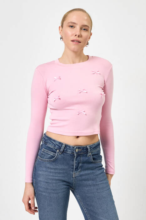 8264A Bisiklet Yaka Kurdeleli Badi-Pembe