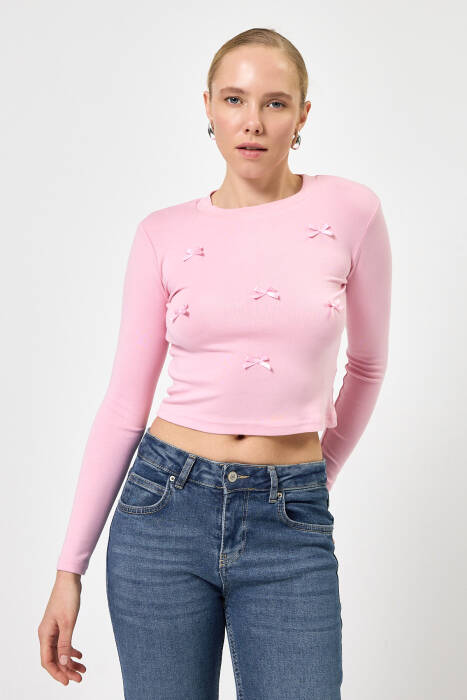 8264A Bisiklet Yaka Kurdeleli Badi-Pembe (1)