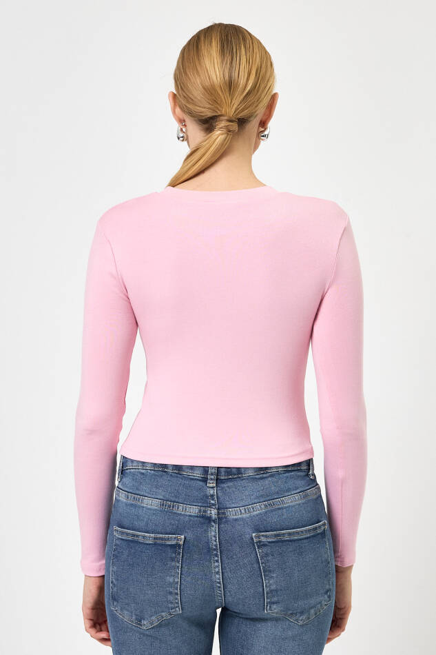 8264A Bisiklet Yaka Kurdeleli Badi-Pembe - 4