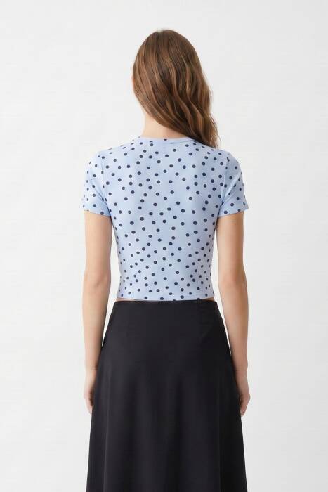Bisiklet Yaka Kısa Kol Puantiyeli Slim Fit Tişört 2911-Mavi - 3