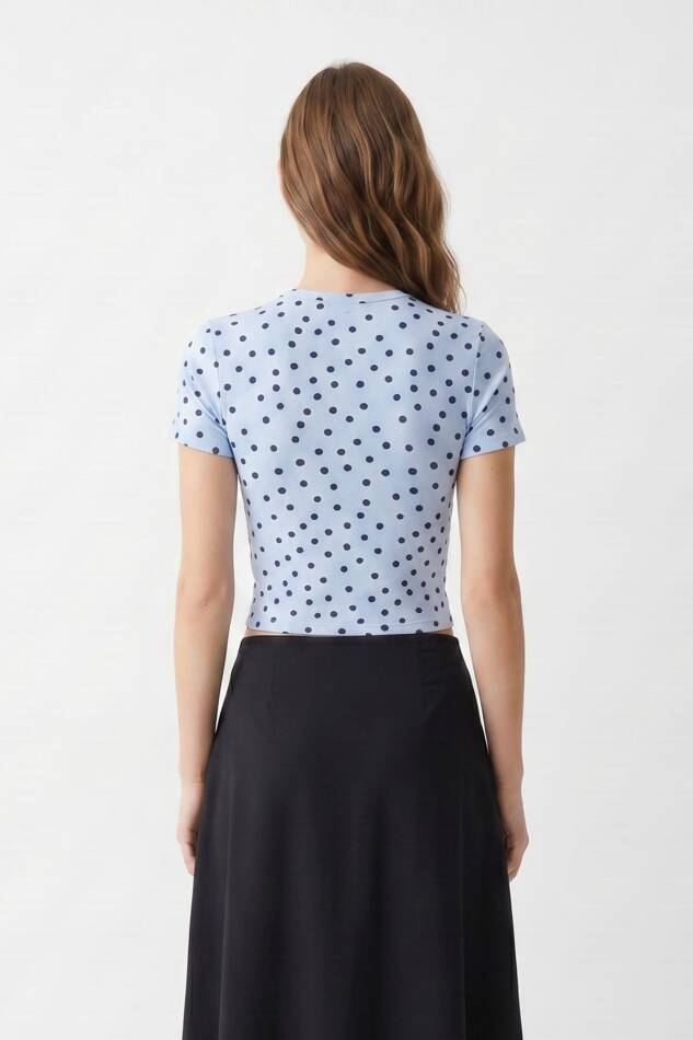 Bisiklet Yaka Kısa Kol Puantiyeli Slim Fit Tişört 2911-Mavi - 3